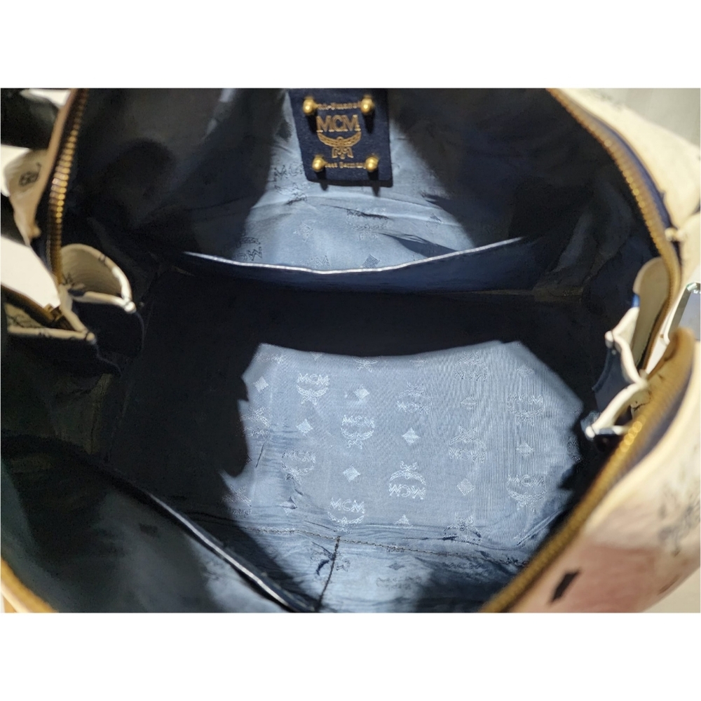 MCM Vintage Coated Canvas visetos Handle Bag Navy Blue/White - Picture 14 of 14